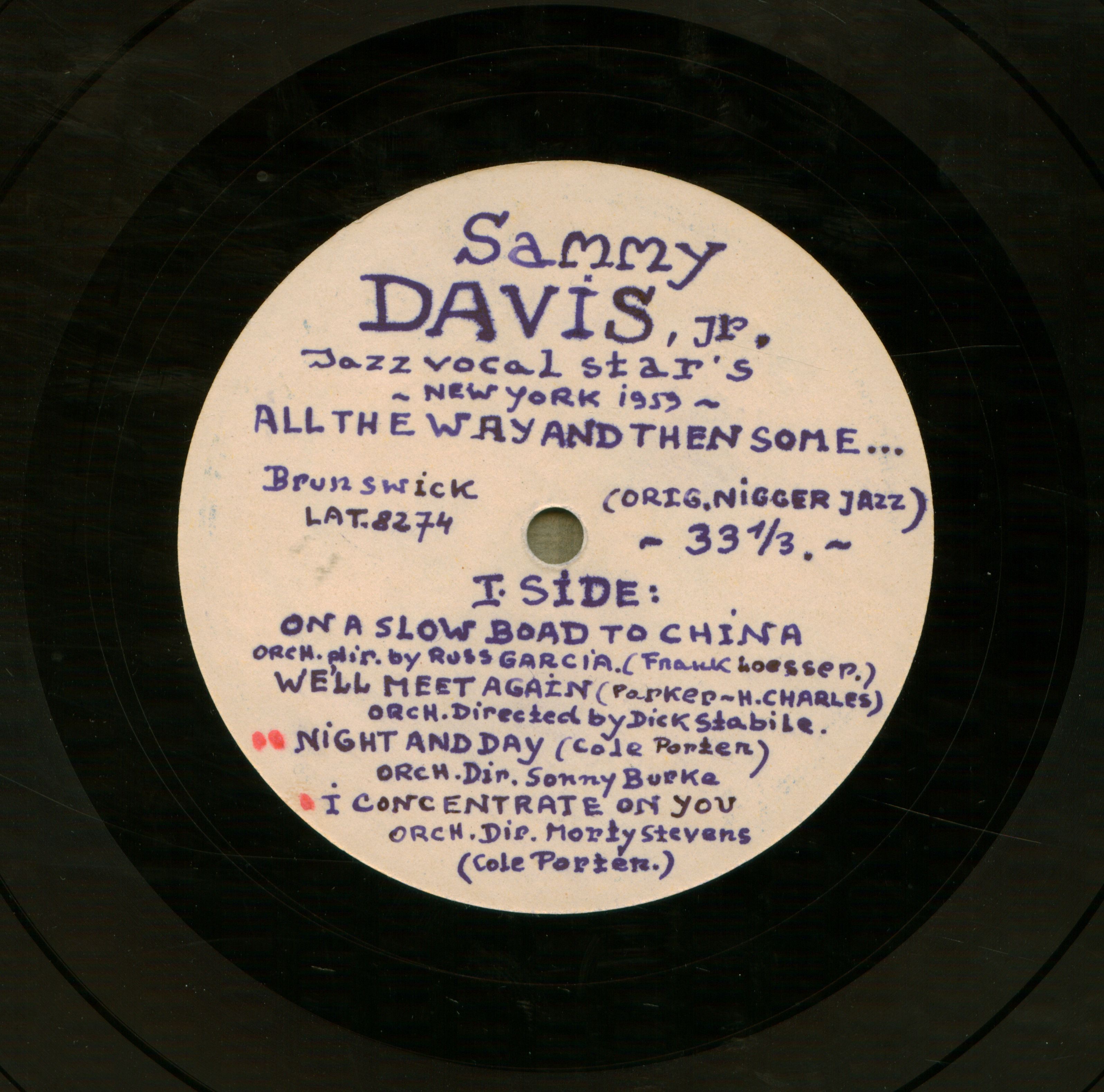 Sammy Davis jr. jazz vocal star's New York 1959 : All the way and then some...